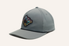 A grey Zilker Sessions Imperial Hat by Zilker Belts featuring a multicolored embroidered logo on the front, shown against a plain background.