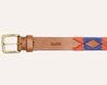 A Sunshine belt with blue and orange stripes from Zilker Belts.