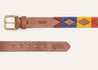 A Kite Fest belt with a colorful pattern on it by Zilker Belts.